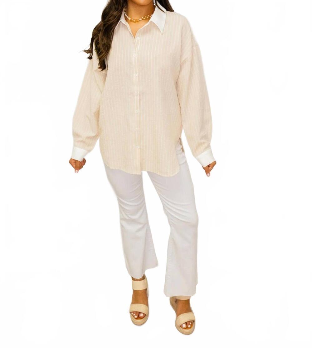 NEW ALLIE ROSE button up top in sand stripe